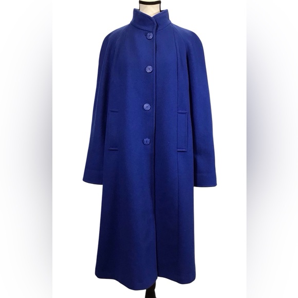 Vintage Komitor Womens Oversized Wool Trench Coat Size 8 Long Overcoat Twee Blue - Picture 16 of 16